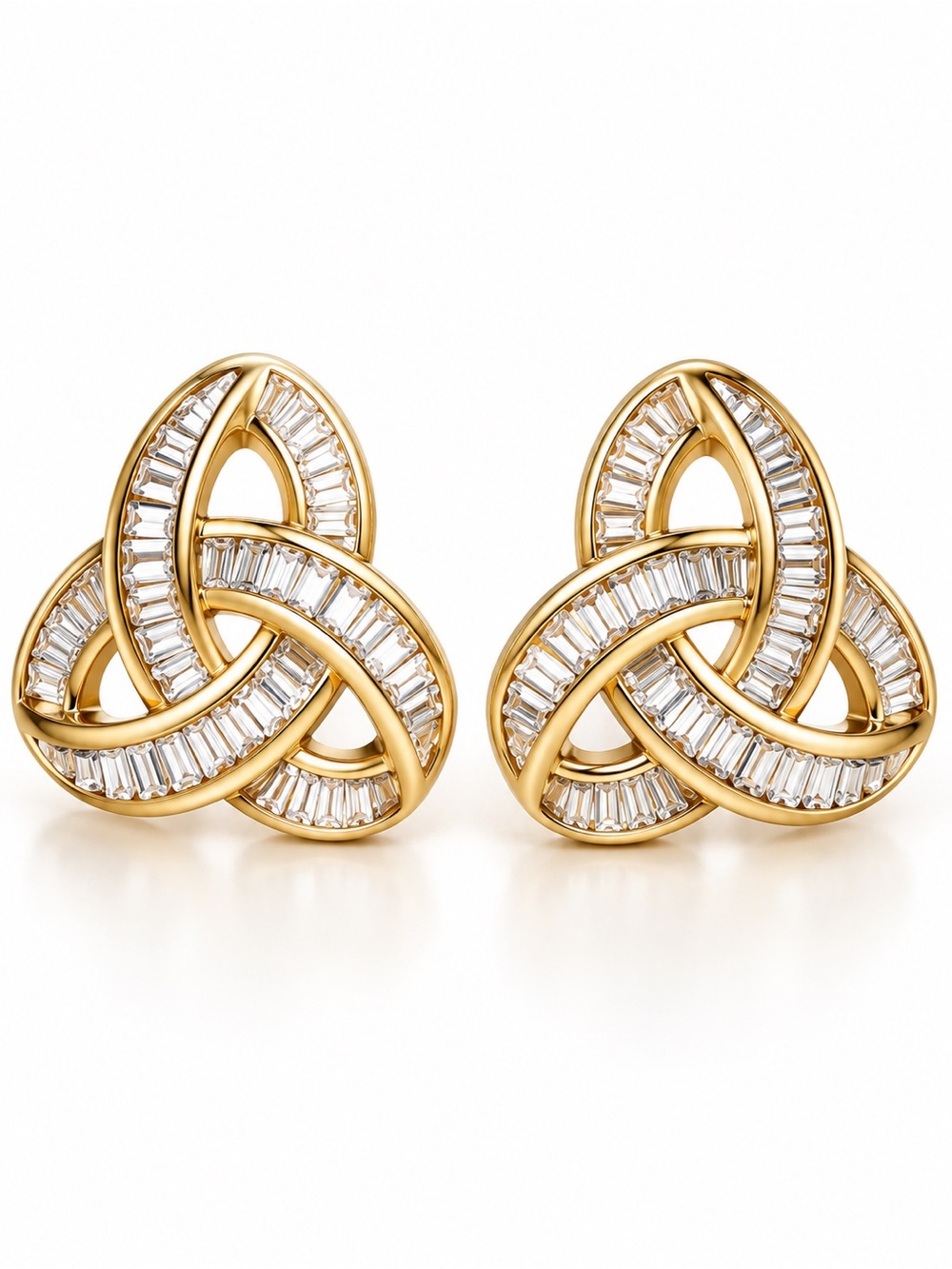 Gold Tone Baguette Rhinestone Celtic Knot Pierced Earrings Boutique Jewelry